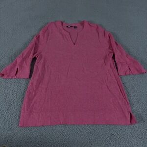 Lands End Top Womens XXL Pink Tunic Linen V-Neck Blouse Shirt 3/4 Sleeve Beachy
